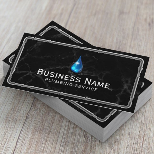 Plumbing Metal Pipes Repair Modern Marble Business Card (Creator Uploaded)