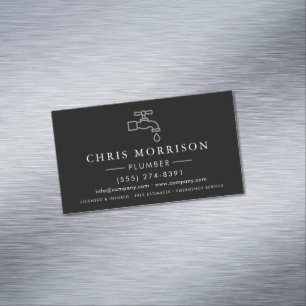 Plumbing Plumber Black Silver Minimalist Magnetic Business Card