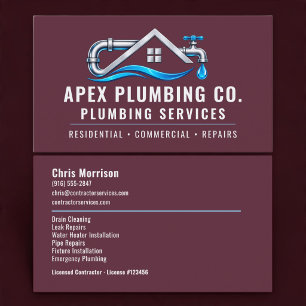 Plumbing Plumber Burgundy Professional Services Business Card