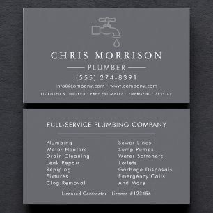 Plumbing Plumber Gray Silver Minimalist Business Card