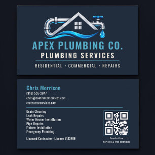 Plumbing Plumber QR Code Professional Services Business Card