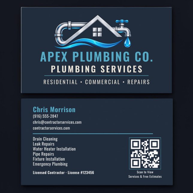 Plumbing Plumber QR Code Professional Services Business Card (Creator Uploaded)