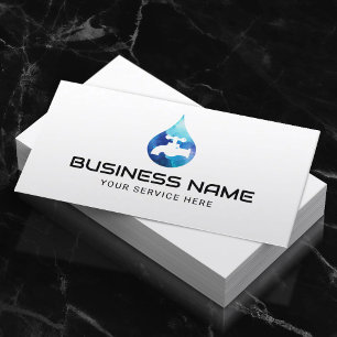 Plumbing Service Blue Water Drop Logo Plumber Business Card