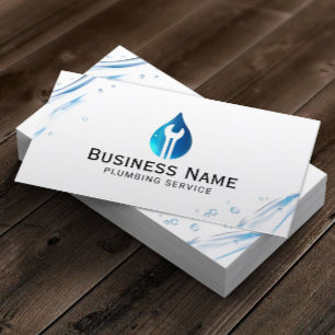 Plumbing Service Blue Water Drop Tool Logo Busines Business Card