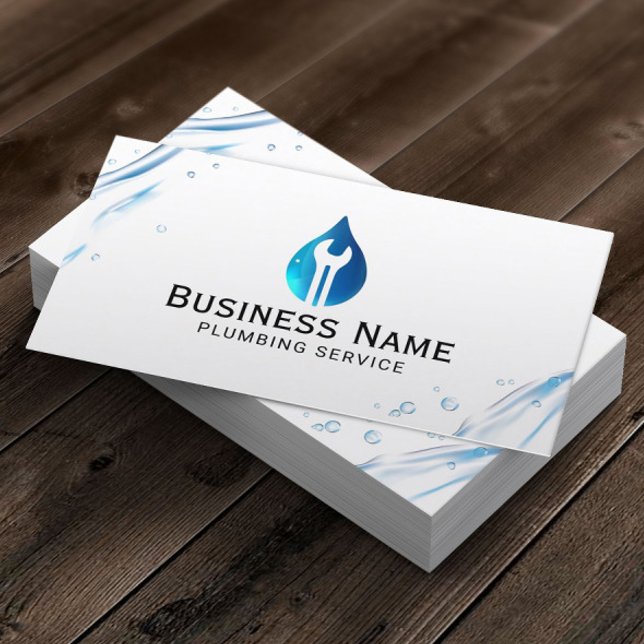 Plumbing Service Blue Water Drop Tool Logo Busines Business Card (Creator Uploaded)