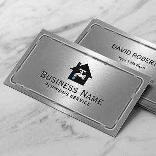 Plumbing Service Faucet Logo Metal Plumber Business Card