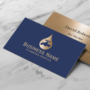 Plumbing Service Gold Water Drop Plumber Navy Blue Business Card