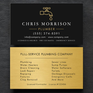 Plumbing Service Plumber Black Gold Business Card