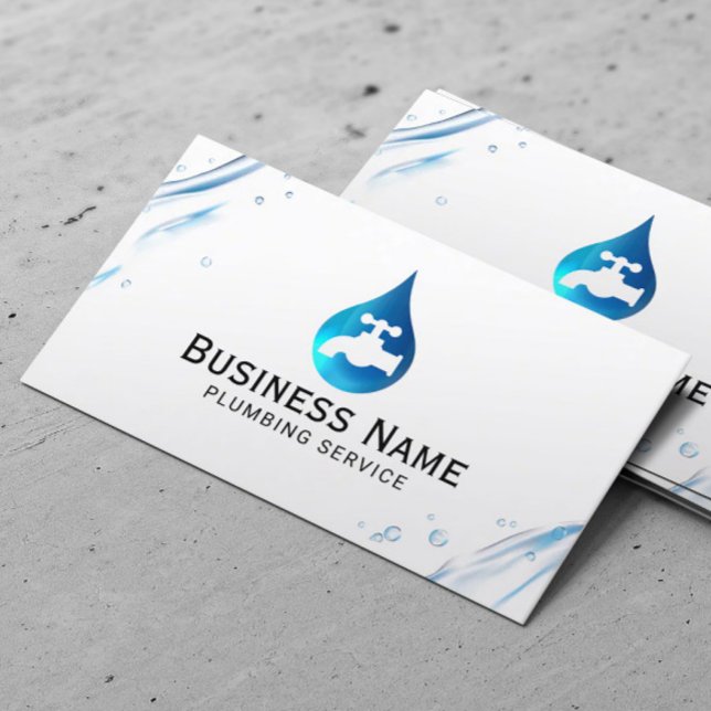 Plumbing Service Water Drop Faucet Logo Plumber Business Card (Creator Uploaded)