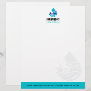 Plumbing Service Water Drop Logo Plumber Business Custom Letterhead