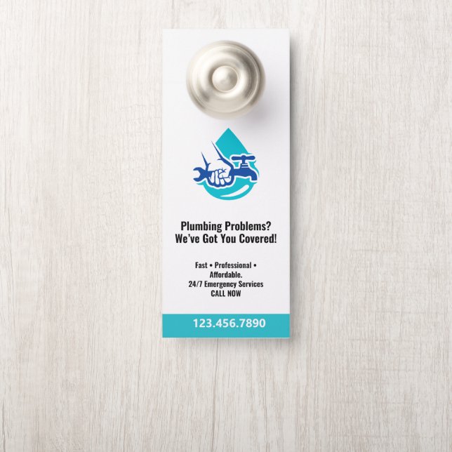 Plumbing Service Water Drop Logo Plumber Business Door Hanger (On Knob)