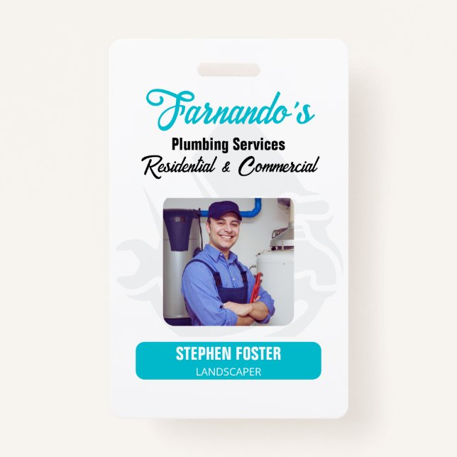 Plumbing Service Water Drop Logo Plumber Business ID Badge (Front)