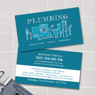 Plumbing Services - Doodle line art drawing Business Card