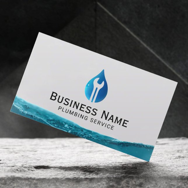 Plumbing Tool Water Drop Logo Professional Plumber Business Card (Creator Uploaded)