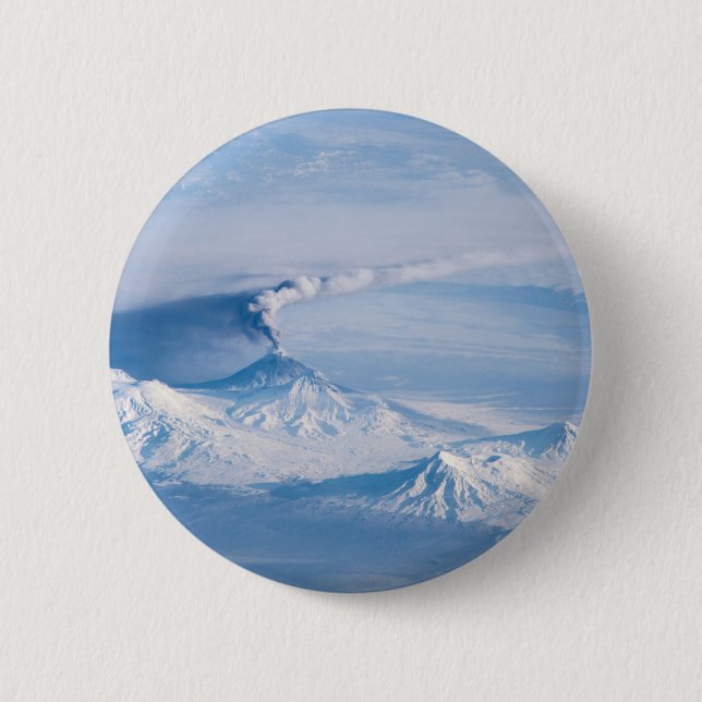 Plume Emanating From Kliuchevskoi Volcano. 6 Cm Round Badge (Front)