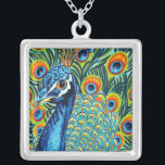Plumed Peacock I Silver Plated Necklace<br><div class="desc">Animals</div>
