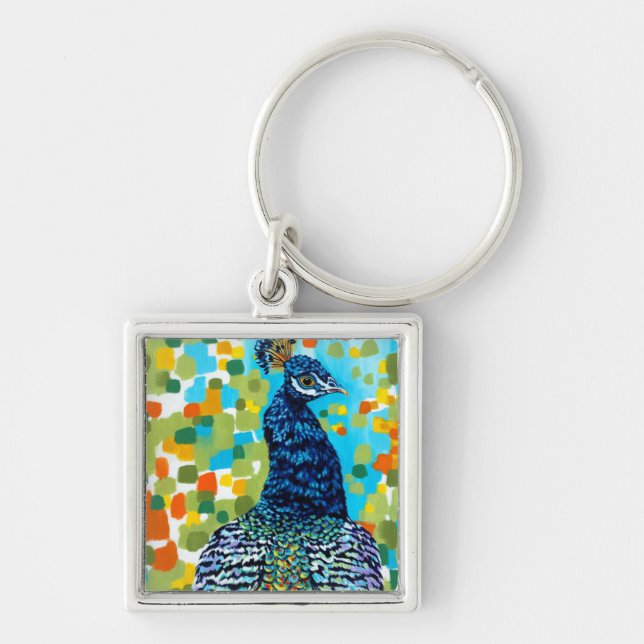 Plumed Peacock II Key Ring (Front)