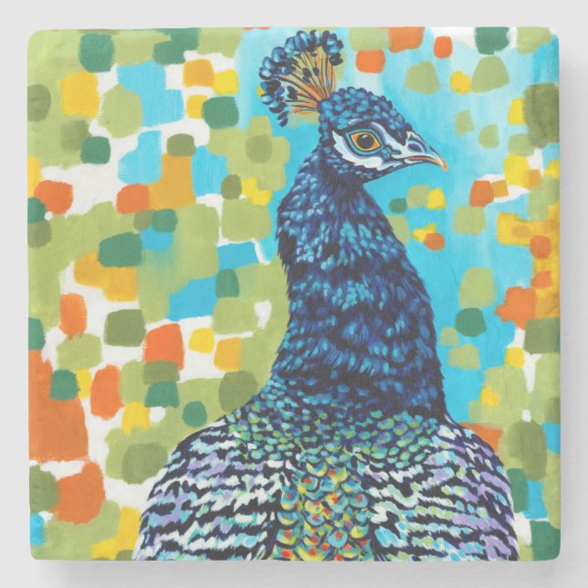 Plumed Peacock II Stone Coaster (Front)