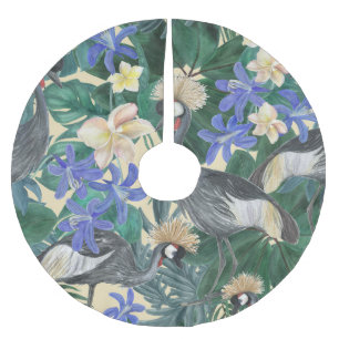 Plumeria Blue Flowers, Watercolor Seamless. Brushed Polyester Tree Skirt