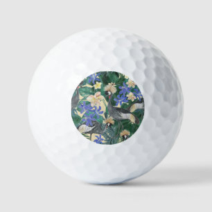 Plumeria Blue Flowers, Watercolor Seamless. Golf Balls