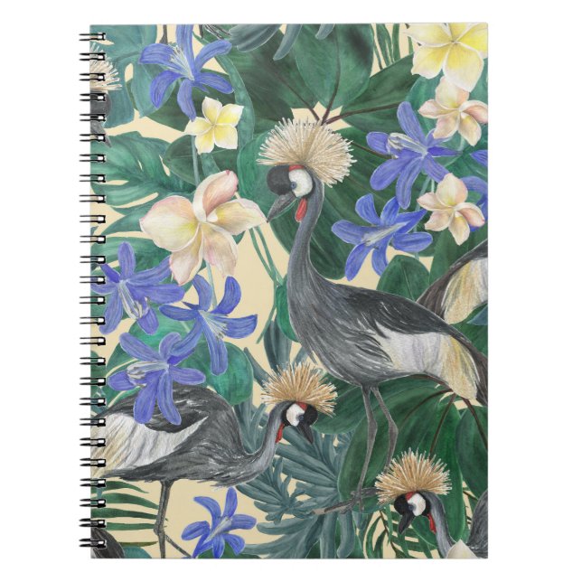 Plumeria Blue Flowers, Watercolor Seamless. Notebook (Front)