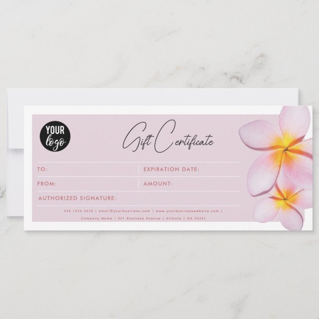 Plumeria Business Logo Gift Certificate Voucher (Front)