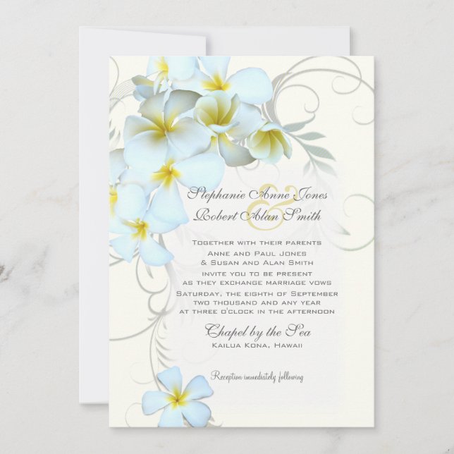 Plumeria Flourish Custom Wedding Invitation (Front)