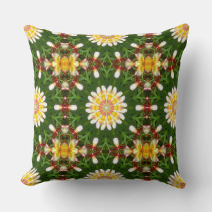 Plumeria Flower Mandala with Tropical Symmetry Cushion