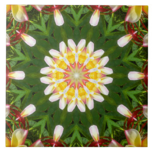 Plumeria Flower Mandala with Tropical Symmetry Tile