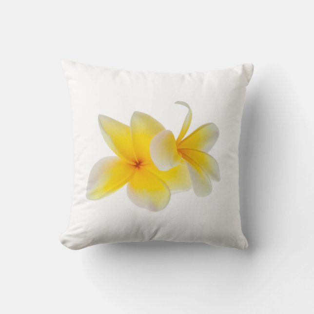 Plumeria Flowers Hawaiian White Yellow Frangipani Cushion (Front)
