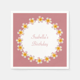 Plumeria Flowers on Rose Gold Birthday Napkin