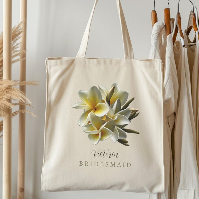 Plumeria Flowers Personalized Bridal Party Gift Tote Bag (Creator Uploaded)