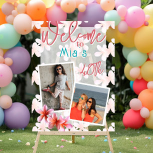 Plumeria Flowers Photo Birthday Party Welcome Acrylic Sign