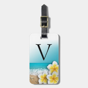 Plumeria Frangipani Flower Tropical Beach Monogram Luggage Tag