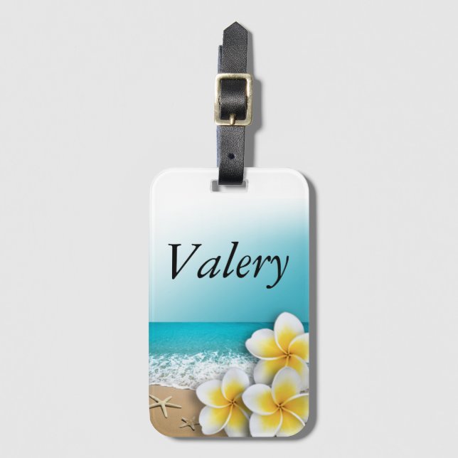Plumeria Frangipani Flower Tropical Beachs Luggage Tag (Front Vertical)