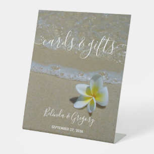 Plumeria Frangipani On Sand Wedding Cards & Gifts Pedestal Sign