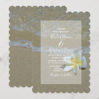 Plumeria Frangipani On Sand Wedding Invitations