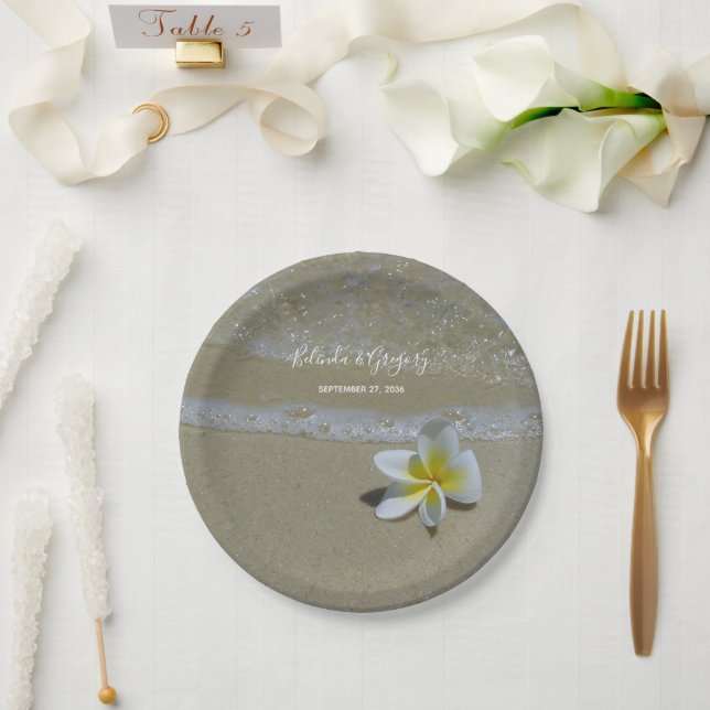 Plumeria Frangipani On Sand Wedding  Paper Plate (Wedding)