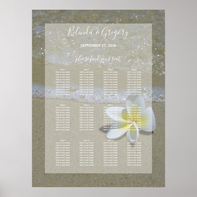 Plumeria Frangipani On Sand Wedding Seating Chart (Front)