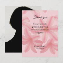 Plumeria funeral thank you card with photo