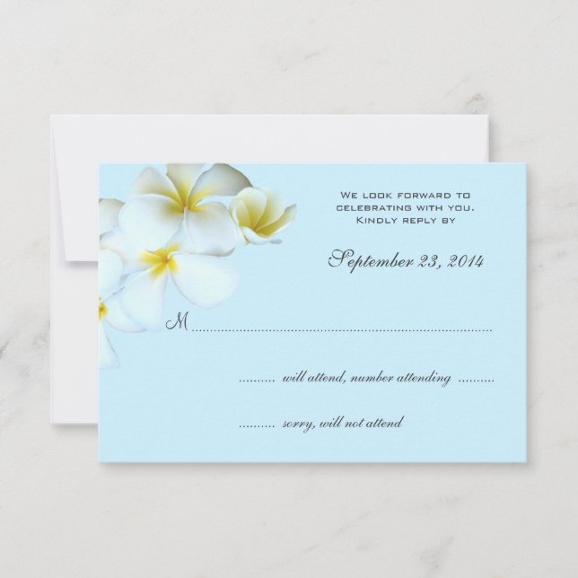 Plumeria on Blue Wedding Invitation Reply Cards (Front)
