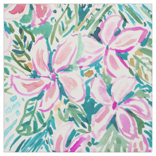 PLUMERIA PARADISE Tropical Floral Watercolor Fabric
