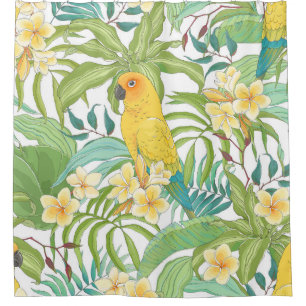 Plumeria, Parrot, Vintage Floral Pattern. Shower Curtain