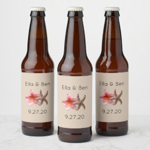 Plumeria Personalised Wedding Beer Bottle Labels