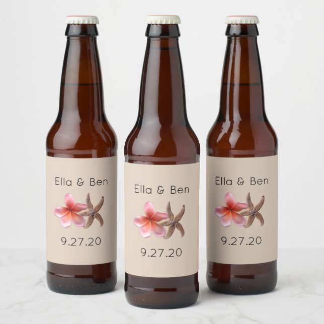 Plumeria Personalised Wedding Beer Bottle Labels (Bottles)