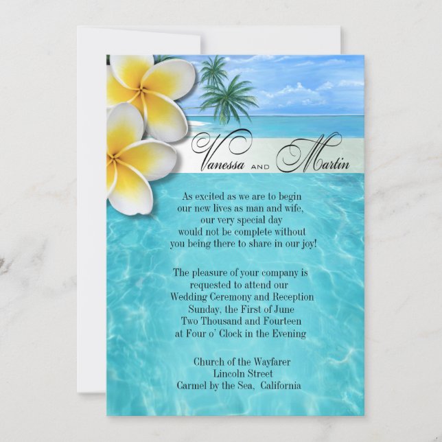 Plumeria Starfish Beach Hawaiian Wedding Invitation (Front)