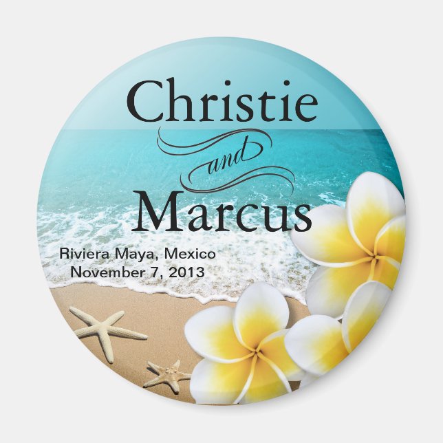 Plumeria Starfish Beach Tropical Favour Magnet (Front)