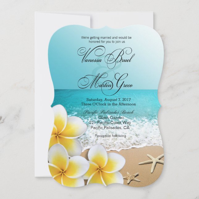 Plumeria Starfish Beach Tropical Wedding Invitation (Front)