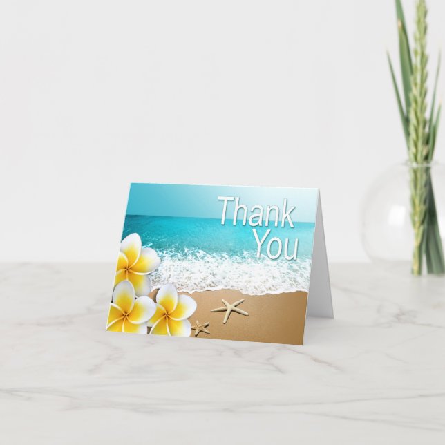 Plumeria Starfish Hawaii Beach Thank You Card (Front)