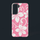 Plumeria Swirl Rose Pink Samsung Galaxy Case<br><div class="desc">Tropical Hawaiian floral print with white plumeria style flowers and swirls on a Pink background.</div>
